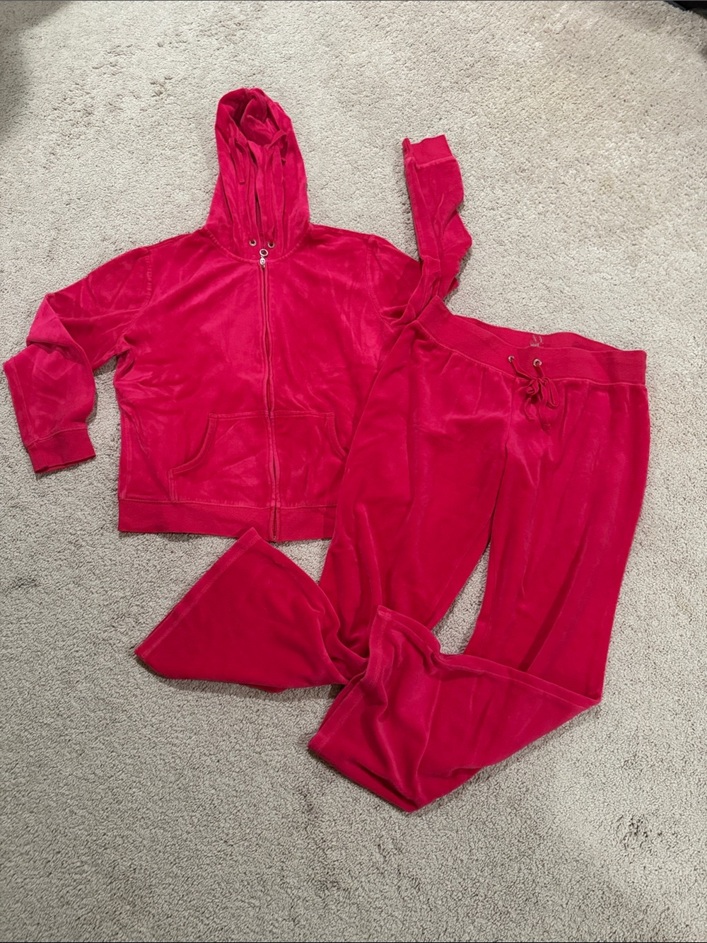 New York & Company Hot Pink Velour Hoodie and Drawstring Pants Set